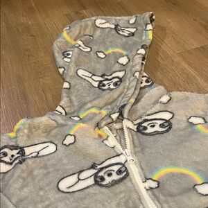 NYC Gray sloth and Rainbow Hooded fleece Onesie